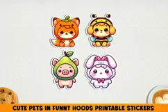 Cute pets in funny hoods printable stickers|Kawaii animals. Product Image 1