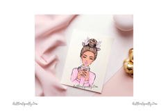 Pink Christmas Girl with Coffee | Winter PNG Product Image 7