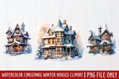 Watercolor Christmas Winter Houses Clipart, Product Image 1