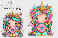 Whimsical Birthday Unicorn PNG Clipart Watercolor PNG Product Image 1
