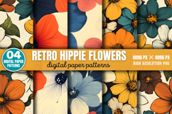 Retro Hippie Flowers Pattern Papers PNG Product Image 1