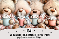 Whimsical Christmas Teddy Clipart Watercolor PNG Product Image 1