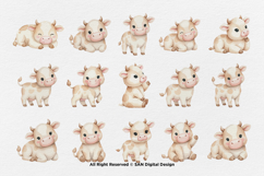 15 Bundle Watercolor Cow Kids Brown Buffalo Milk Horn Farm Product Image 8