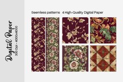 Burgundy Digital Papers | Floral Digital paper Product Image 1