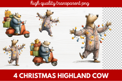 4 Christmas Highland Cow Clipart | Rustic Festive Cow PNG Product Image 1