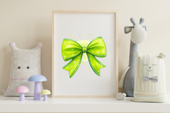 Neon Green Glow Coquette Bow Clipart, neon green bow Product Image 7
