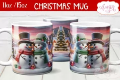 Christmas snowman mug sublimation wrap PNG 11oz 15oz Product Image 2