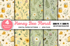 Honey Bee Floral Seamless Digital Paper JPG Product Image 1