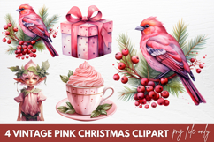 Vintage Pink Christmas Sublimation Clipart Product Image 1