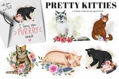 Pretty Kitties Clipart Watercolor Floral Cats Sublimation Product Image 1