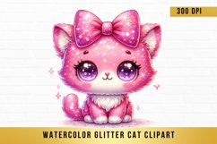 Watercolor Glitter Cat Clipart, Glitter Cute Cat Clipart Product Image 1
