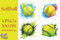 Softball Clipart PNG with Team Color Paint Splash Design Product Image 1