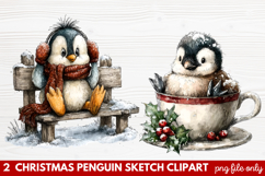 Christmas Penguin Sketch Clipart | Hand-Drawn Holiday Product Image 1