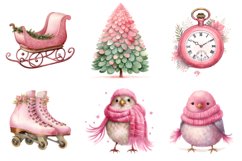 Pink Christmas Watercolor Clipart, Set of 24 Christmas png Product Image 3