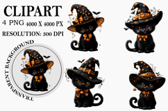 Halloween Black Cat Clipart Watercolor PNG Product Image 1