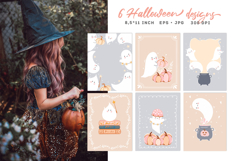 Cute Halloween Postcards. Vector Funny ghosts. Fall Template Product Image 1
