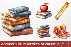School Supplies Watercolor Clipart, Back to School Clipart Product Image 1