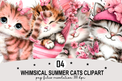 Whimsical Summer Cats Clipart Watercolor PNG Product Image 1