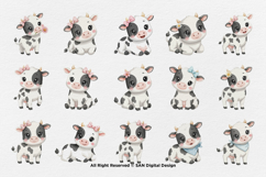 15 Bundle Watercolor Cute Cow Girl Black White Buffalo Milk Product Image 8