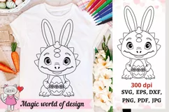 Coloring Shirt Svg, Dinosaur in bunny ears svg Product Image 1