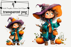 Witch Pumpkin Autumn Girl Clipart Watercolor PNG Product Image 1