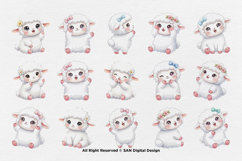 15 Bundle Watercolor Baby Sheep Farm Lamb Kids Cute White Product Image 8