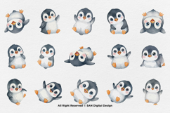 15 Bundle Watercolor Cute Penguin Baby Kids Ice White Animal Product Image 8