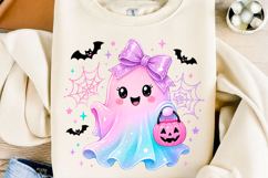 Pastel Rainbow Ghost Halloween PNG Product Image 1