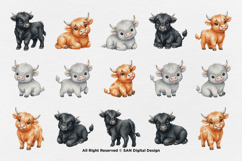 15 Bundle Watercolor Highland Buffalo Horn Farm Sticker Product Image 8