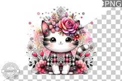 Cat With Flowers Sublimation - Clipart PNG Design Product Image 1