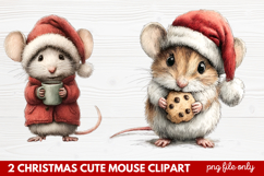 2 Christmas Cute Mouse Clipart | Adorable Holiday Mouse PNG Product Image 1
