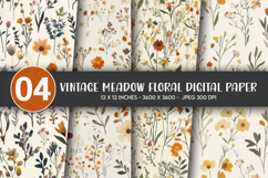 Vintage Meadow Floral Digital Paper Product Image 1