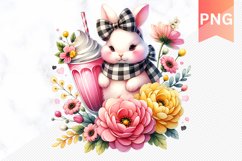 Easter Bunny And Milkshake Flowers Sublimation - Clipart PNG Product Image 1