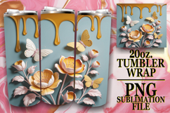Vibrant colors 20oz tumbler wrap, 3D Flowers Product Image 1