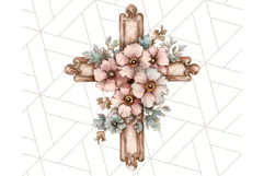 Faith Cross PNG with Flowers, Watercolor Religious Art Print Product Image 4