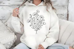 Wildflowers Floral PNG, Fine Line Art Botanical Sublimation Product Image 2