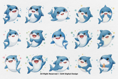 15 Bundle Watercolor Cute Shark Ocean Sea Baby Predator Kids Product Image 8