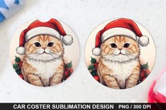 Christmas Cat Car Coaster PNG, Funny Cat Car Coaster Product Image 1