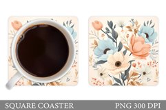 Flowers Coaster Sublimation. Square Coaster Flowers Design Product Image 1