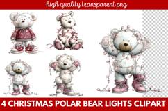 Christmas Polar Bear Lights Clipart | Cute Holiday Bear PNG Product Image 1