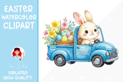 Cute Bunny in Vintage Truck with Spring Flowers,Easter PNG Product Image 3