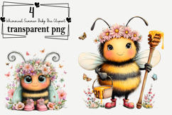 Whimsical Summer Baby Bee Clipart Watercolor PNG Product Image 1