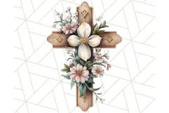 Faith Cross PNG with Flowers, Watercolor Religious Art Print Product Image 4