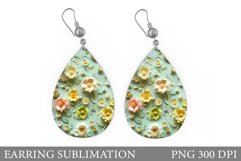 3D Flowers Earring Design. Flowers Teardrop Earring Template Product Image 1