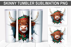 Christmas Highland Cow Tumbler Wrap PNG - Festive Cow Design Product Image 1