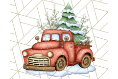 Vintage Christmas Truck Clipart PNG, Retro Holiday Vehicle Product Image 4