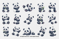15 Bundle Watercolor Cute Panda Animal Bamboo Baby Cute Product Image 8