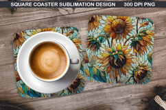 Flowers Coaster Sublimation, Autumn Flowers Coaster PNG Product Image 1