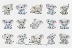 15 Bundle Watercolor Elephant Cute Happy Animal Wildlife Product Image 8