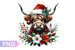 Christmas Floral Cow Sublimation - Clipart PNG Design Product Image 1